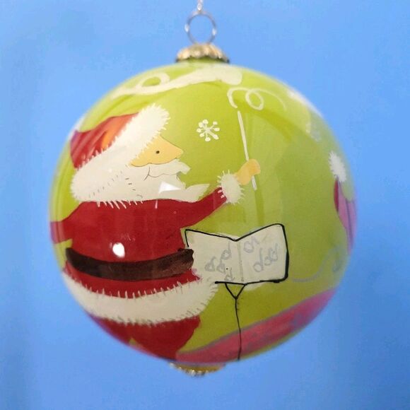 VTG PIER 1 Exclusive Li Bien Painted Glass 2006 Christmas Ornament Green/Multi - Picture 1 of 15